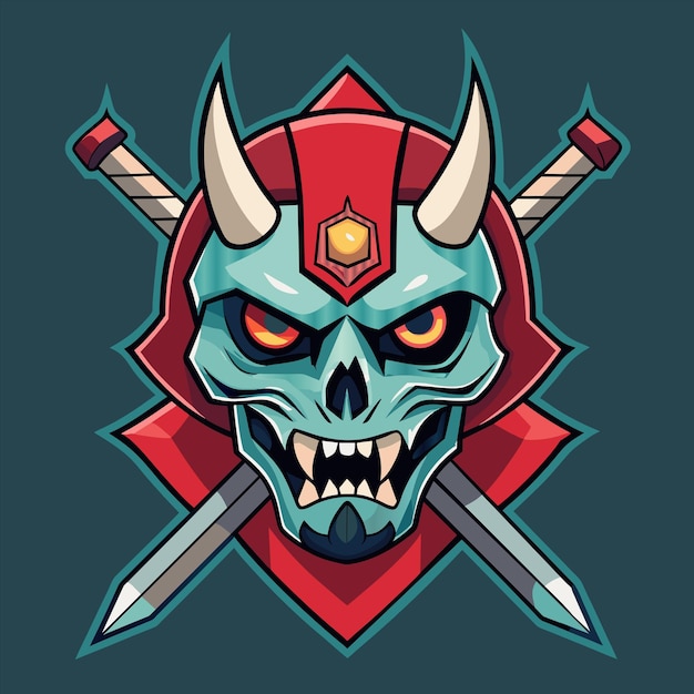 a skull with a sword and a shield with a red sword