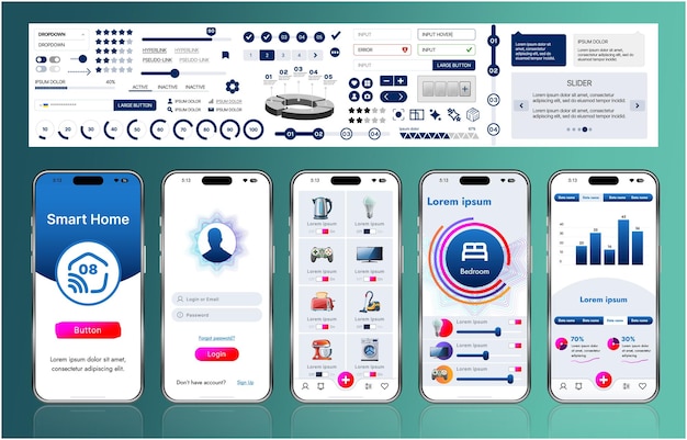 A sleek smart home application interface template featuring modern icons and a gradient design