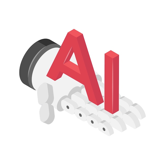 A stylized isometric icon of a robotic hand