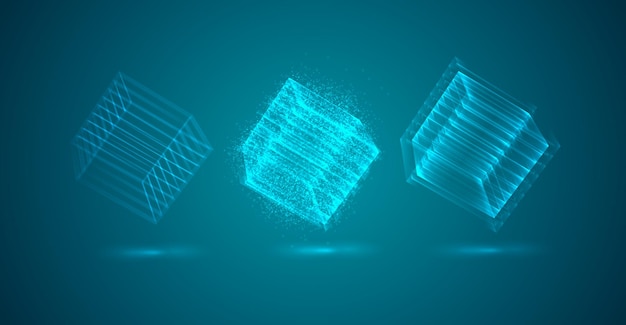 a three-dimensional cube of luminous lines. abstract vector set