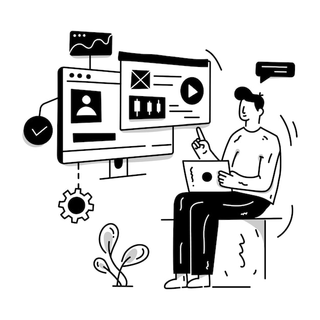 A trendy hand drawn illustration of desktop application
