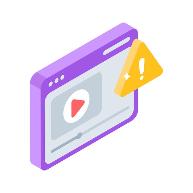 A trendy isometric style icon of video error alert