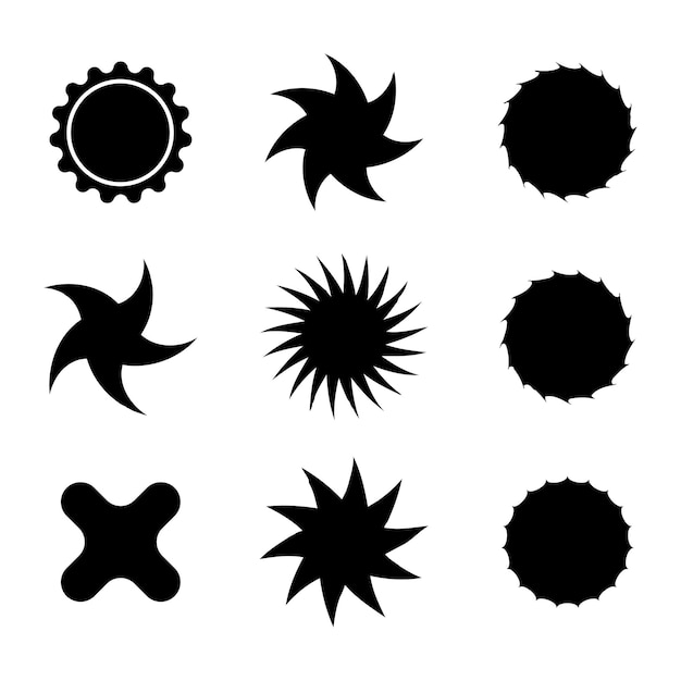 A variety of 9 graphics shapes are arranged on a white background