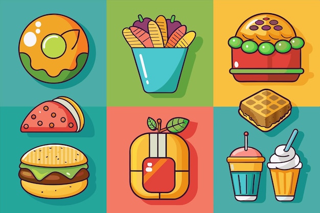 a variety of food and drinks are shown in this illustration