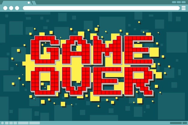 A vector illustration of Pixel computer game over screen on display screen