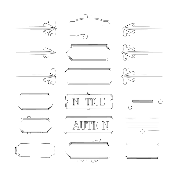 A vector image of Various decorative text dividers set in line style with a white background
