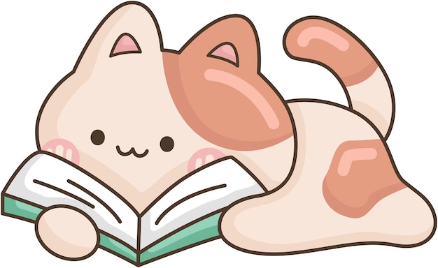 a vector of cute cat reading a book