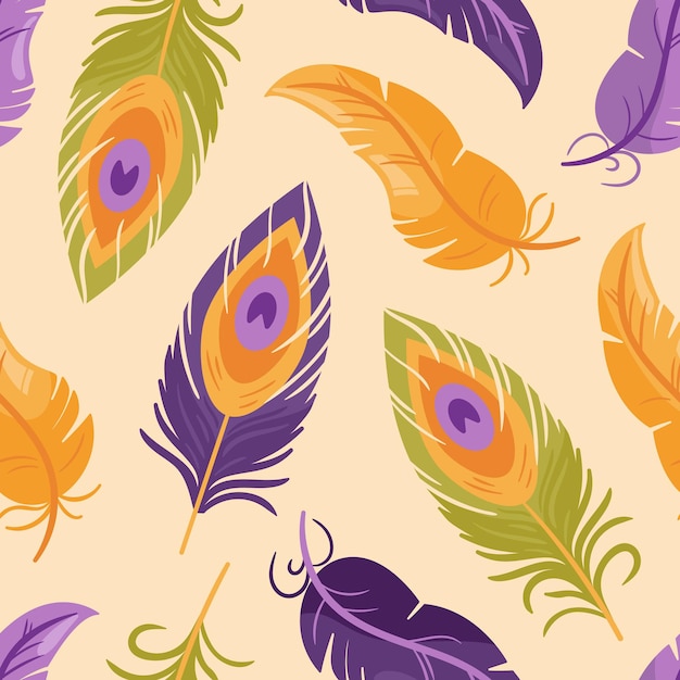 a vibrant featuring multicolored peacock and parrot feathers in a bohemian style this vector