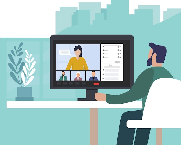 a videoconference of colleagues working together connecting people in an app and messenger