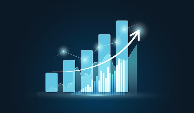 A Virtual Growth bar charts Financial Graph On Digital Technology Strategy Background With
