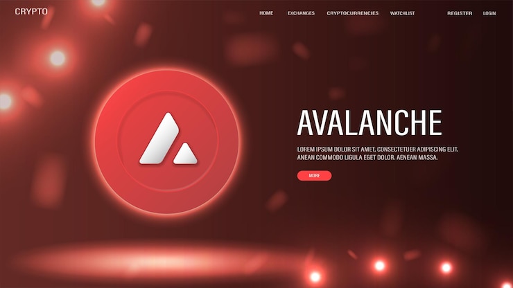 Vektör a web banner with a neon logo of the avalanche avax cryptocurrency
