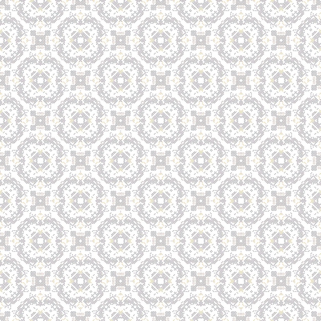 A white and blue floral pattern with a yellow center.