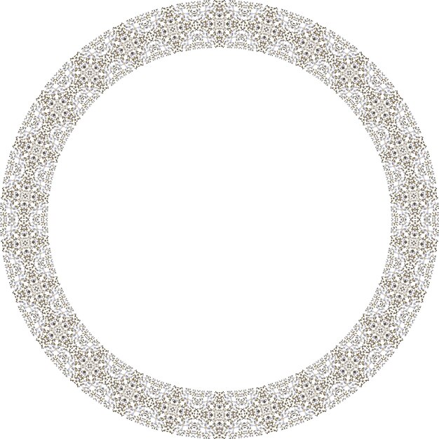 a white circle frame with gold dots and a pattern of circles.