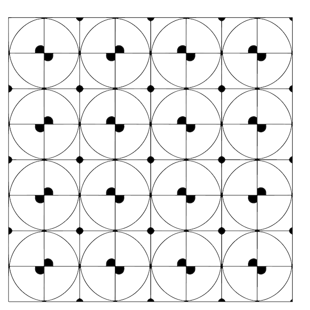 a white square with black and white circles and circles