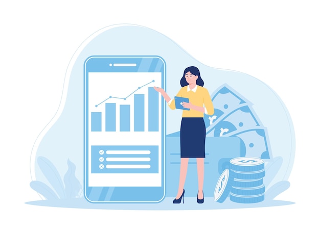 a woman business money investment concept flat illustration