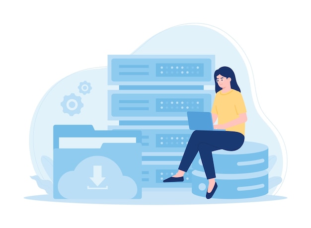 a woman downloading a file concept flat illustration