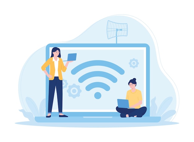 a woman working on a wifi network concept flat illustration