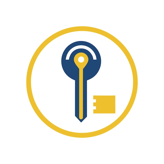 a yellow and blue circle with a key in it that says key