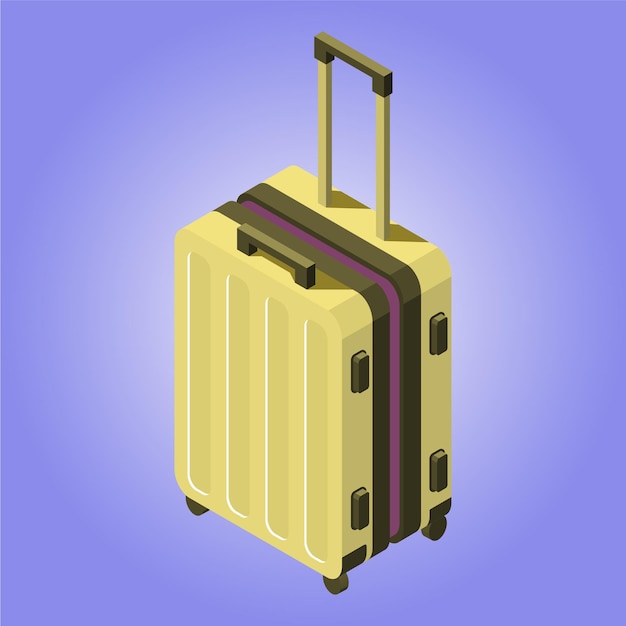 A yellow suitcase with the word on it on a blue background