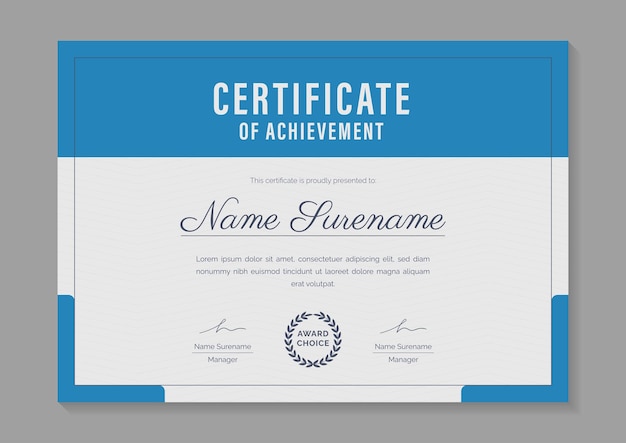 a4 blue minimalist certificate of appreciation and achievement design template