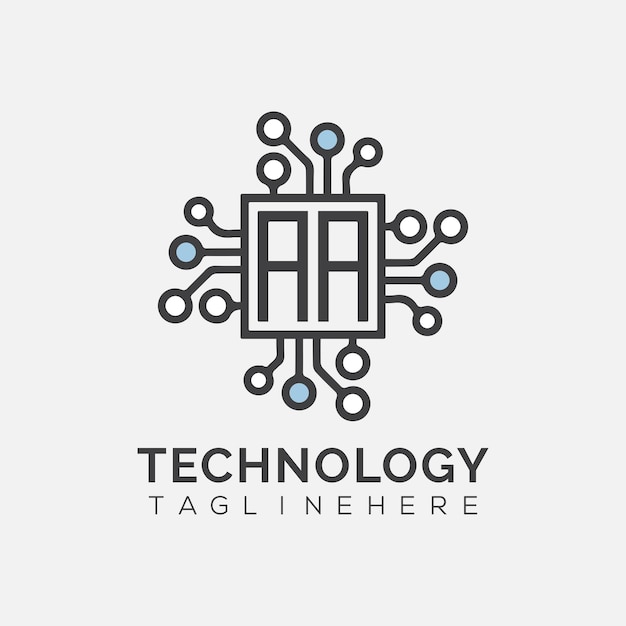 aa initial monogram for technology logo with rectangle style design