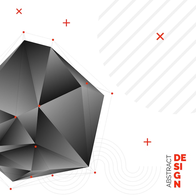 Abstract 3d chaotic low poly shapes Flying polygonal pyramids in empty space Futuristic background with bokeh effect Poster design