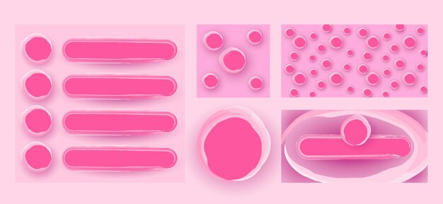Abstract 3D circle layer pink and purple watercolor background. Set geometric shapes.