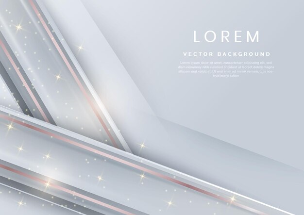 Abstract 3D grey and white luxury geometric diagonal overlapping shiny background with lines golden glowing with copy space for text