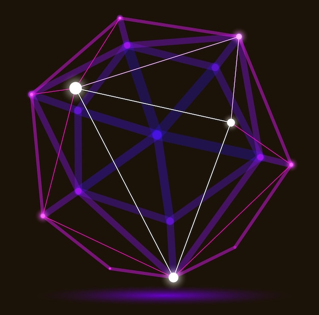 Abstract 3D mesh sphere vector illustration dots connected with lines technology polygonal object dynamic tech and science lattice with realistic depth of field effect