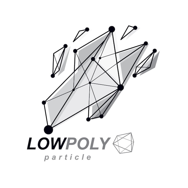 Abstract 3d polygonal wireframe object, vector geometric low poly design element. Technology corporate logo.