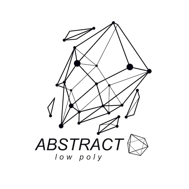 abstract 3d polygonal wireframe object, vector geometric low poly design element. technology corporate logo.