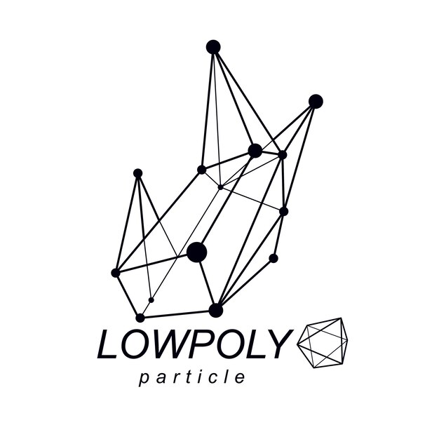 Abstract 3d polygonal wireframe object, vector geometric low poly design element. Technology corporate logo.