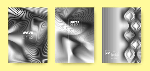 Abstract 3d poster collection wave curved lines
