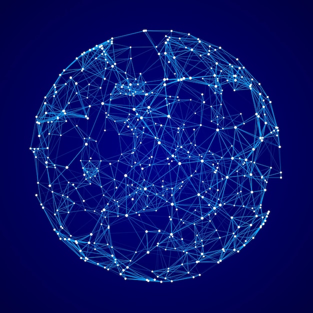 abstract 3d sphere with connecting dots and lines wireframe technology blue sphere