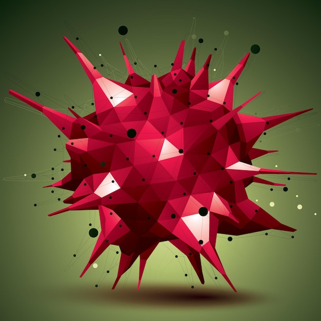 abstract 3d structure polygonal network object, red deformed figure.