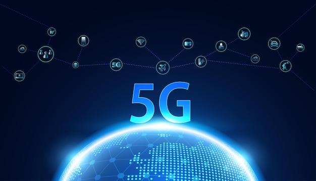 abstract 5g holographic network wireless internet wifi connection and internet of things