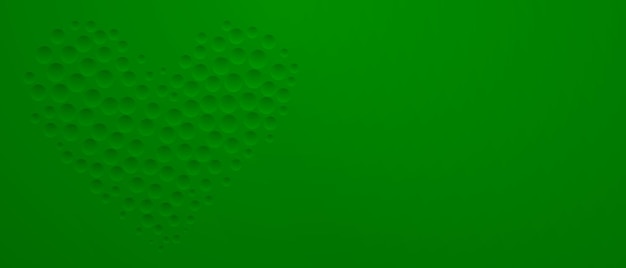 abstract background in green colors with many concave small circles arranged in a heart shape