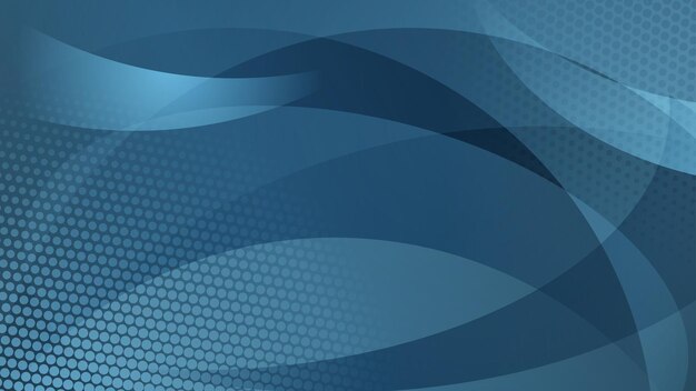 Abstract background of curved lines curves and halftone dots in blue colors