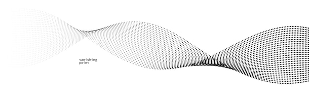 Abstract background vector illustration dots in motion by curve lines particles flow wave isolated monochrome black and white illustration