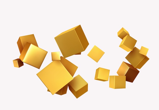 Abstract Background with 3d cubes gold color. Geometric object block, Pattern square. vector illustration