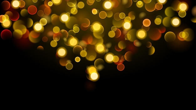 Abstract background with bokeh effect Blurred defocused lights in gold colors Gold bokeh lights on black background