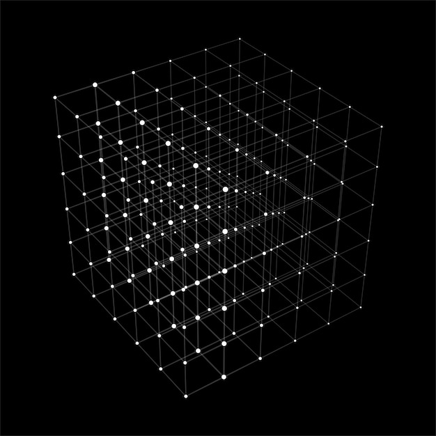 Abstract background with cube Vector illustration Technology shape with lines and dots Futuristic concept Perspective Geometric shape 3d cube icon Illusive form Grid structure