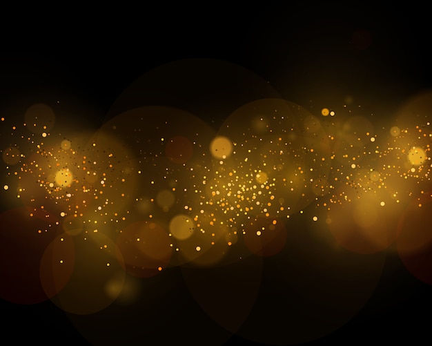 abstract background with gold bokeh effect, dust particles.