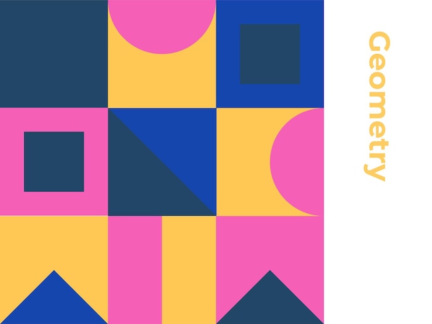 abstract background with half circle square line dot wave geometric textures, memphis style