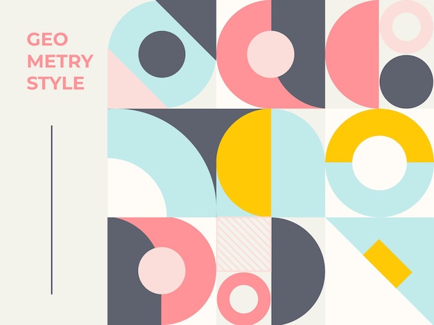 abstract background with half circle square line dot wave geometric textures, memphis style