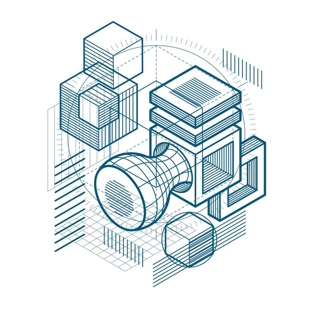 abstract background with isometric lines, vector illustration. template made with cubes, hexagons, squares, rectangles and different abstract elements.