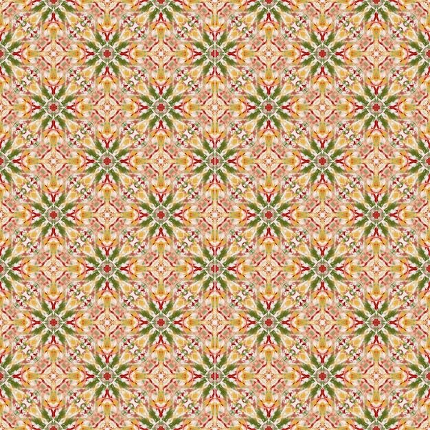 Abstract beautiful seamless green star flower and yellow background fabric pattern fashion art