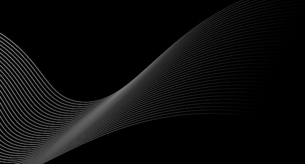 abstract black background with flowing white curved lines creating a wave effect