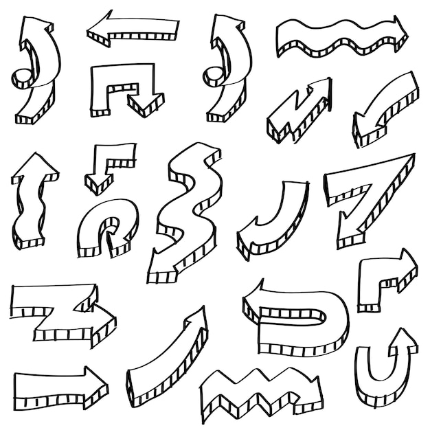 Abstract Black Collection Set of Different Hand Drawn Arrows Elements Vector Design Sketch Style