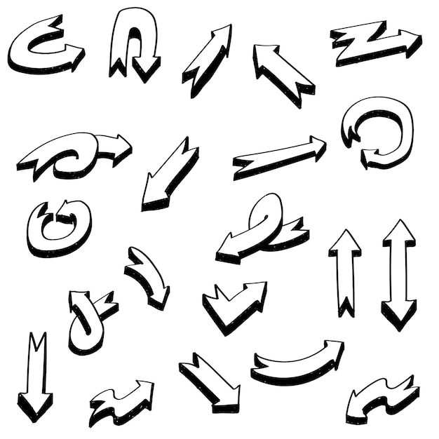 abstract black collection set of different hand drawn arrows elements vector design sketch style